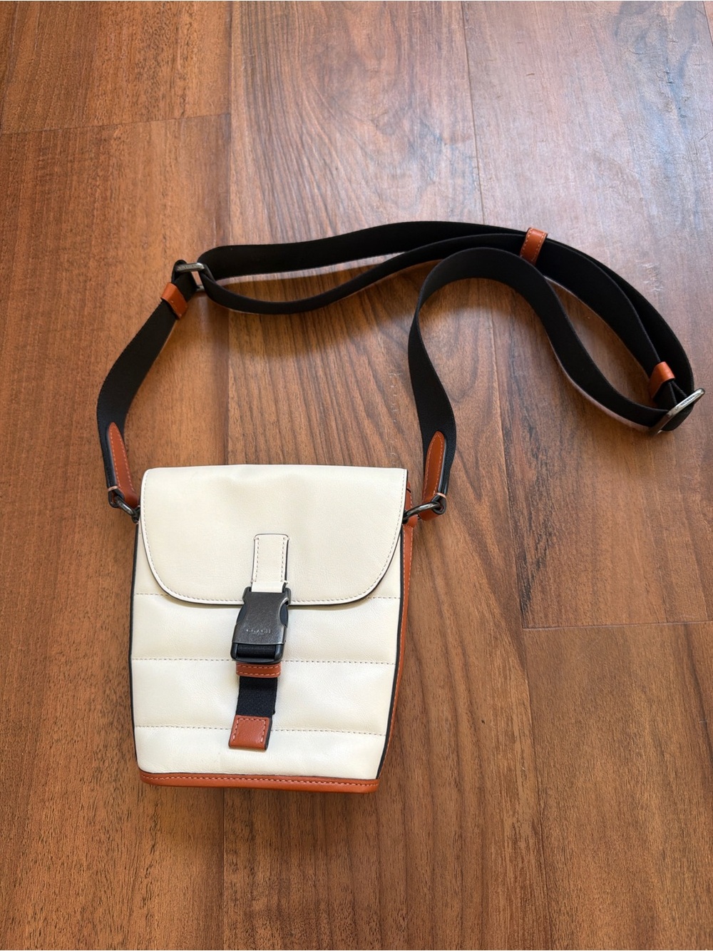 Coach Cream Messenger Bag with Brown Trim and Black Strap
